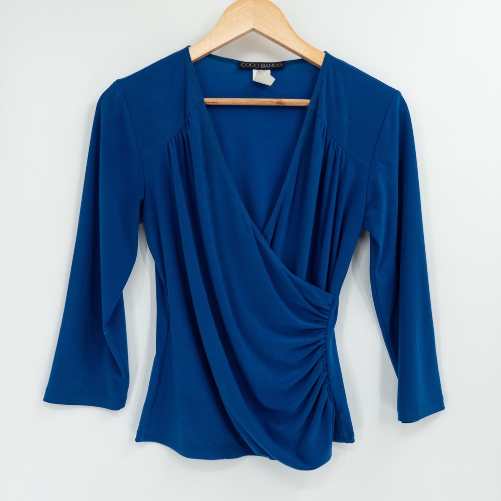 Vintage Y2K Wrap Top Women S Royal Blue Ruched Fitted Tight Going Out Party